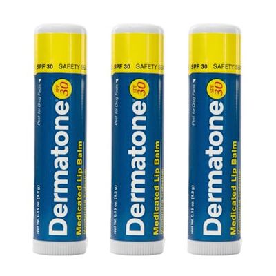 Dermatone Original Lip Balm Stocking Stuffer | Medicated &amp; Moisturizing | Cocoa Butter, Aloe, Vitamin E | Soothe &amp; Heal Chapped Lips | SPF30 | 3-Pack, 0.15oz sticks