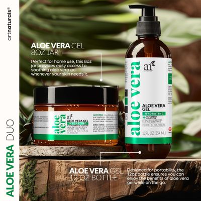 artnaturals Aloe Vera Gel Set - JUMBO 20oz (99% Pure Organic) - Sunburn Relief &amp; Hydration for Face, Body, Scalp &amp; Hair - Calming Moisturizer After Sun Exposure - Freshly Harvested within 12 Hours