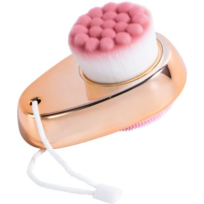 Beomeen Face Brush 2 in 1, Facial Cleansing Exfoliating Brush with Ultra Fine Soft Bristles for Pore Deep Cleansing Silicone Double Side Face Wash Scrub Brush for Skin Care, Gold