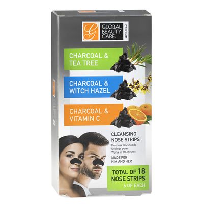 Global Beauty Care Premium 18 Nose Cleansing Strips VARIETY PACK Charcoal with Tea Tree, Witch Hazel, &amp; Vitamin C For Blackheads Removal Strips - 18 Ct