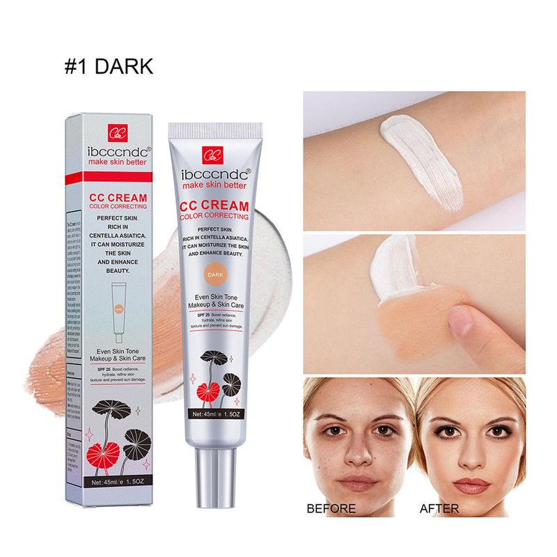 Color Correcting CC Cream,Hydrating CC Cream Foundation with Centella Asiatica Multi-Purpose Pre-makeup Primer Moisturizing Facial Concealer Sunscreen Full-Coverage CC Cream with SPF 25 (01)