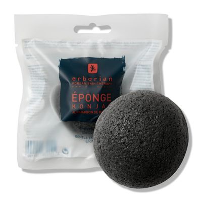 Erborian Charcoal Konjac Facial Sponge - Natural Great for Sensitive, Oily and Acne Prone Skin - Korean Beauty Bath Scrub for Deep Cleansing and Exfoliation - for All Skin Types - Korean Skincare