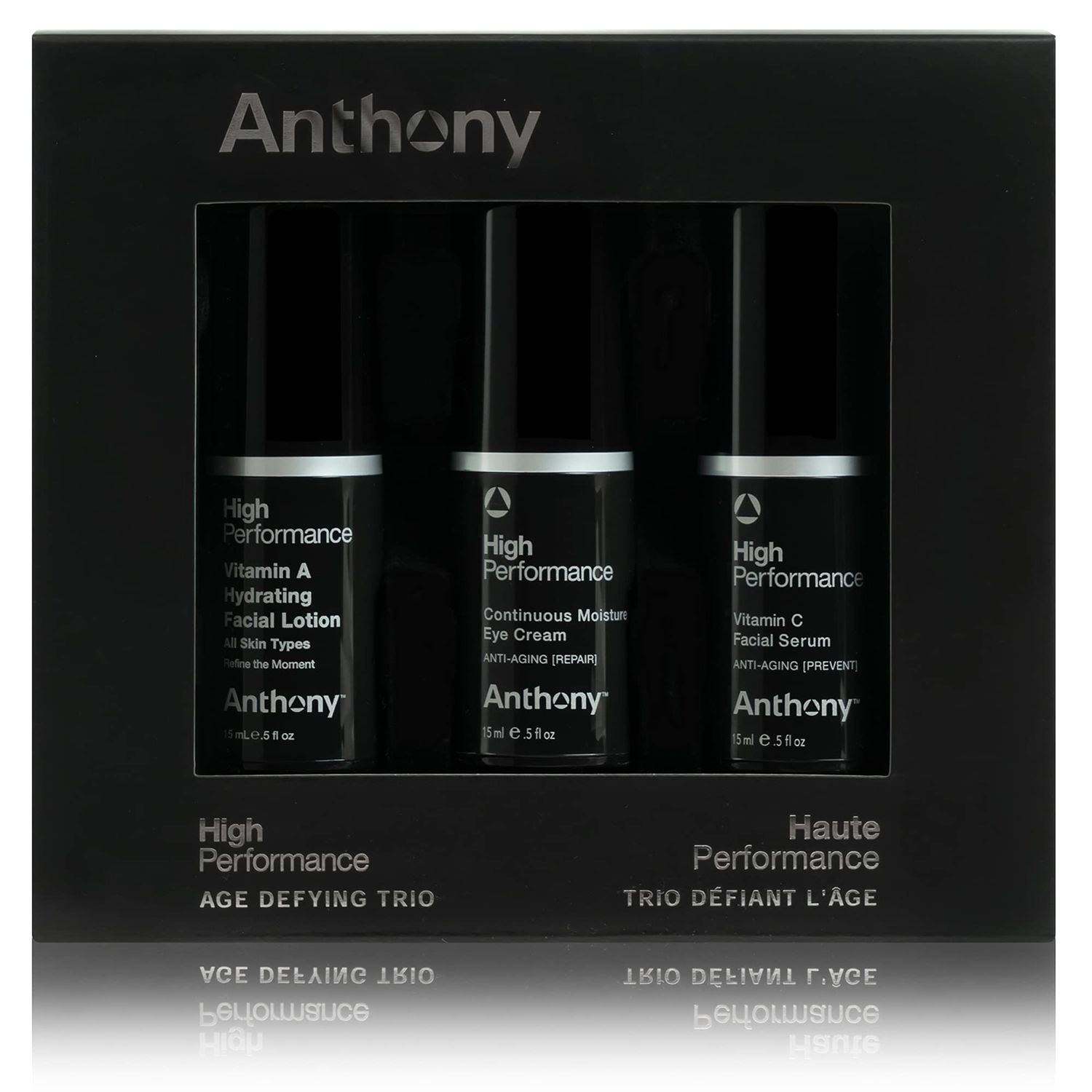 Anthony High Performance Trio Kit. Includes Eye Cream (0.5 Fl Oz), Vitamin C Facial Serum (0.5 Fl Oz), and Vitamin A Hydrating Facial Lotion (0.5 Fl Oz). Anti-Aging Powerful Trio for All Skin Types