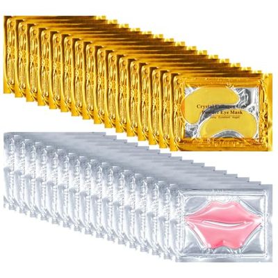 Blopuivo 32 Pairs Lip Masks with Eye Mask, 24K Collagen Under Eye Patches for Dark Circles and Puffy Eyes, Reduce Lip Wrinkles, Anti Chapped &amp; Remove Lip Dead Skin, Nourishes the Lip &amp; Eye Skin (32)