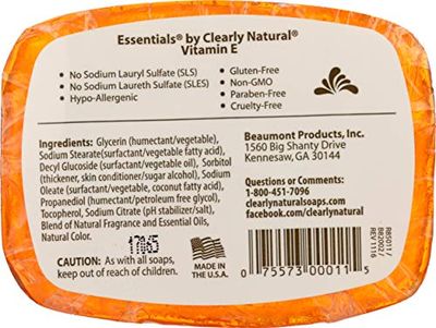 Clearly Natural Essentials Glycerine Soap Bar, Vitamin E, 4 Oz