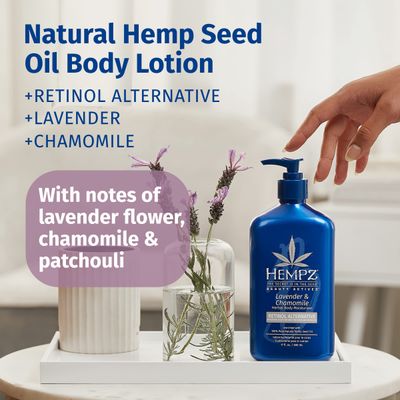 Hempz Body Lotion - Lavender &amp; Chamomile Herbal Limited Edition Daily Moisturizing Cream, Shea Butter, Aloe, Lavender Extract Body Moisturizer - Skin Care Products, Hemp Seed Oil - 17 Fl Oz