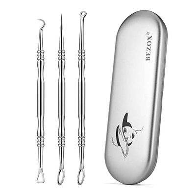 BEZOX Acne Needle Blackhead Remover Tools, Set of 3 Surgical Grade Stainless Steel Pimple Popper Facial Tools with Metal Storage Case