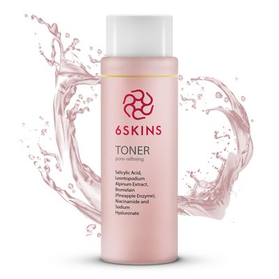 6SKINS Pore Refining Toner - Hydrating Facial Exfoliant with Salicylic Acid (BHA), AHA, Niacinamide &amp; Hyaluronic Acid | Reduces Pores, Wrinkles, Oil &amp; Enhances Glow | 150 ml - 5.07 fl oz
