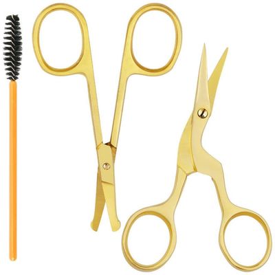 FAMCO Eyebrow Scissors with Comb, Professional Eyebrow kit for Women Grooming, eye brow kit for Beauty scissors with Curved and Rounded Safety Tip, Gold tijeras para cejas with Spoolie Brush
