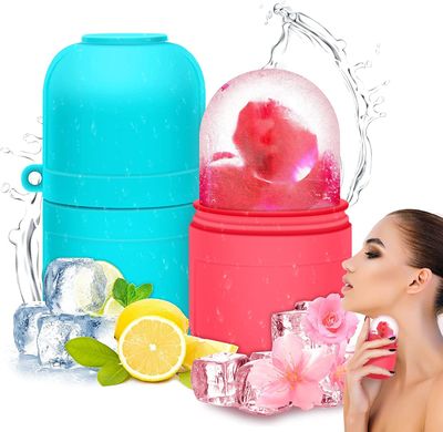 AURUZA 2PCS Ice Roller for Face and Eye, Ice Facial Roller Beauty Self Skin Care Tools Ice Holder Facial Cube Gua Sha Face Massage Ice Mold for Face Anti Wrinkle Tighten Skin Women Gifts