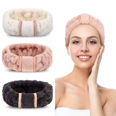 DOOBO 3 Pack Women&#39;s Spa Microfiber Skincare Headbands for Face Washing, Makeup Removal and More (Pink, White, Black)