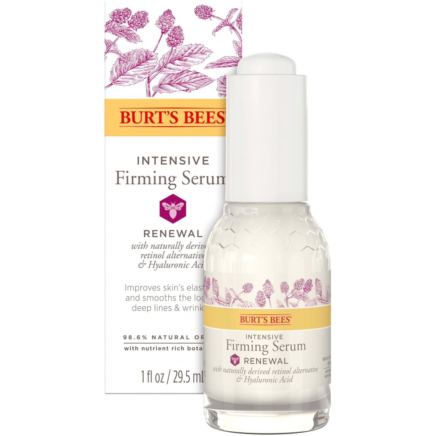 Burt&#39;s Bees Renewal Intensive Firming Serum With Natural Retinol Alternative and Hyaluronic Acid, Powerful Natural Anti-Aging Ingredients, 98.6 Percent Natural Origin Skin Care, 1 fl. oz. Bottle