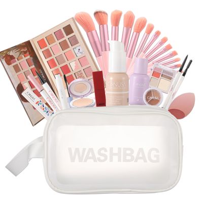 26Pc Full Face Makeup Set Gift Surprise for Women Cosmetic Essential Starter Bundle Include 24 Colors Eyeshadow Palette, Lipstick,13-NI-1 glamour-brush set. Pack Flawless (Cream A1, ONE SIZE)