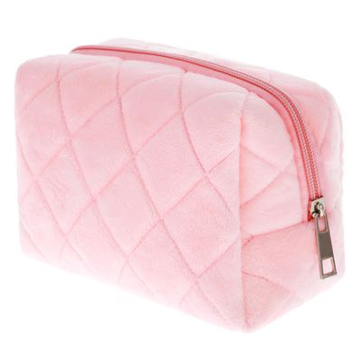 Gjinxi Cosmetics Bag, Small Fluffy Makeup Bag, Pink Y2K Checkered Cosmetic Travel Bags for Women, Cute Trendy Skincare Bags for Toiletry and Makeup Storage, Compact Make Up Travel Bag Toiletry Bags