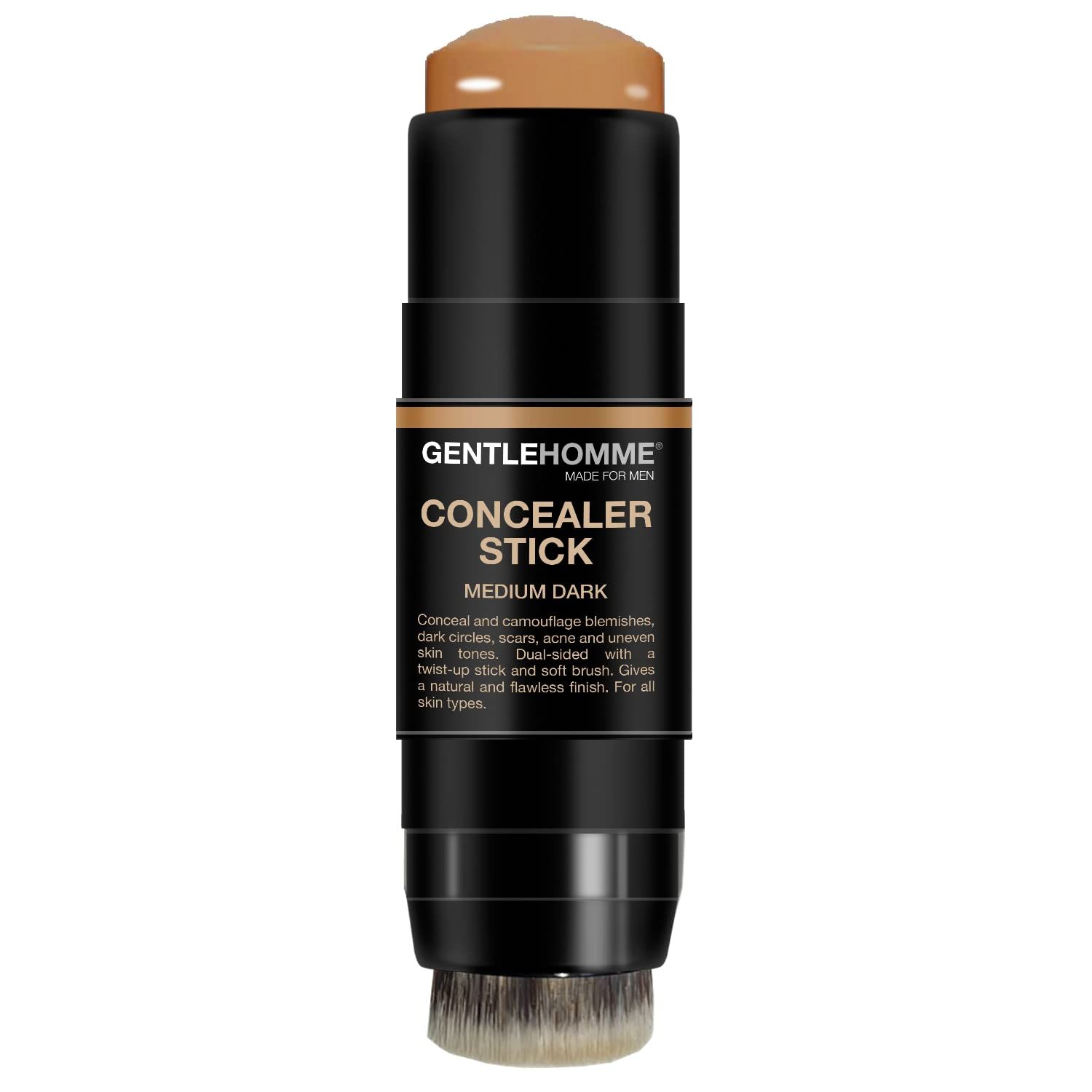 Concealer Stick with Brush for Men - Eraser Dark Circles - Mens Multi-Use Concealer - Dual Sided Full Coverage Concealer Pen with Soft Brush- Buildable Coverage Makeup - All Skin Type - (Medium Dark)