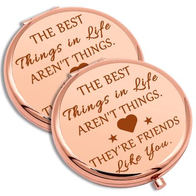 2 PCS Friends Gifts for Girls Birthday Gifts Compact Makeup Mirror for BFF Sister Bestie Friendship Gifts for Women Folding Makeup Mirror for Colleague Best Friend Thanksgiving Graduation Gifts