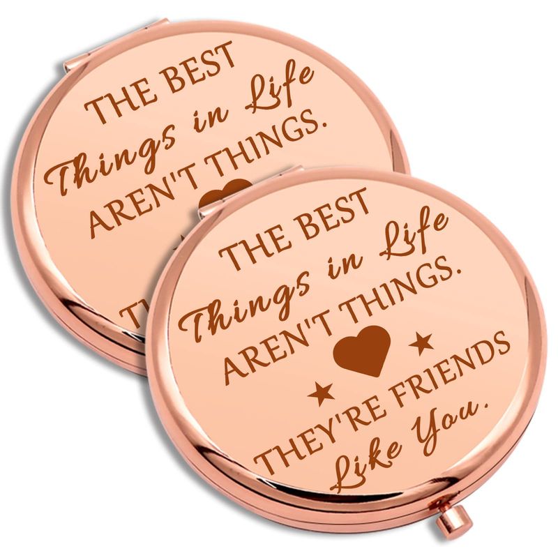 2 PCS Friends Gifts for Girls Birthday Gifts Compact Makeup Mirror for BFF Sister Bestie Friendship Gifts for Women Folding Makeup Mirror for Colleague Best Friend Thanksgiving Graduation Gifts