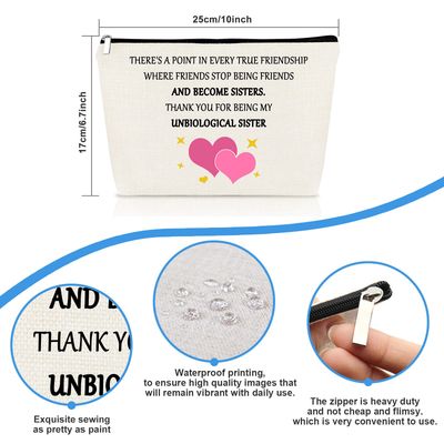Christmas Best Friend Gift Makeup Bag Friendship Gift for Women Unbiological Sisters Gift Cosmetic Bag Pouch Thanksgiving Birthday Gifts for Best Friend Bestie Soul Sister Gift Travel Toiletry Bag