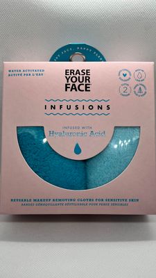 ERASE YOUR FACE Re-usable Makeup Removing Cloth Infused with Hylaluronic Acid - 2 Pack