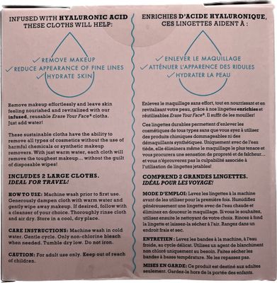 ERASE YOUR FACE Re-usable Makeup Removing Cloth Infused with Hylaluronic Acid - 2 Pack
