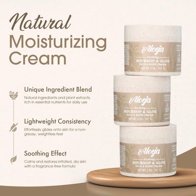 Aloeja Soursop and Aloe Vera Face and Body Moisturizer Cream - Ultra-Nourishing Moisturizing Lotion for Face and Body - Soothing Face and Body Cream for Women and Men - Organic Skin Care