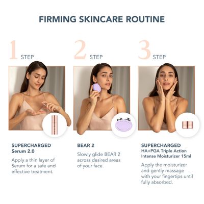 FOREO Total Facelift Bundle - BEAR 2 Advanced Microcurrent Facial Device + SUPERCHARGED SERUM 2.0 1 oz + SUPERCHARGED HA+PGA Triple Action Intense Moisturizer 0.5 oz - Anti Aging - Skin Care Tools