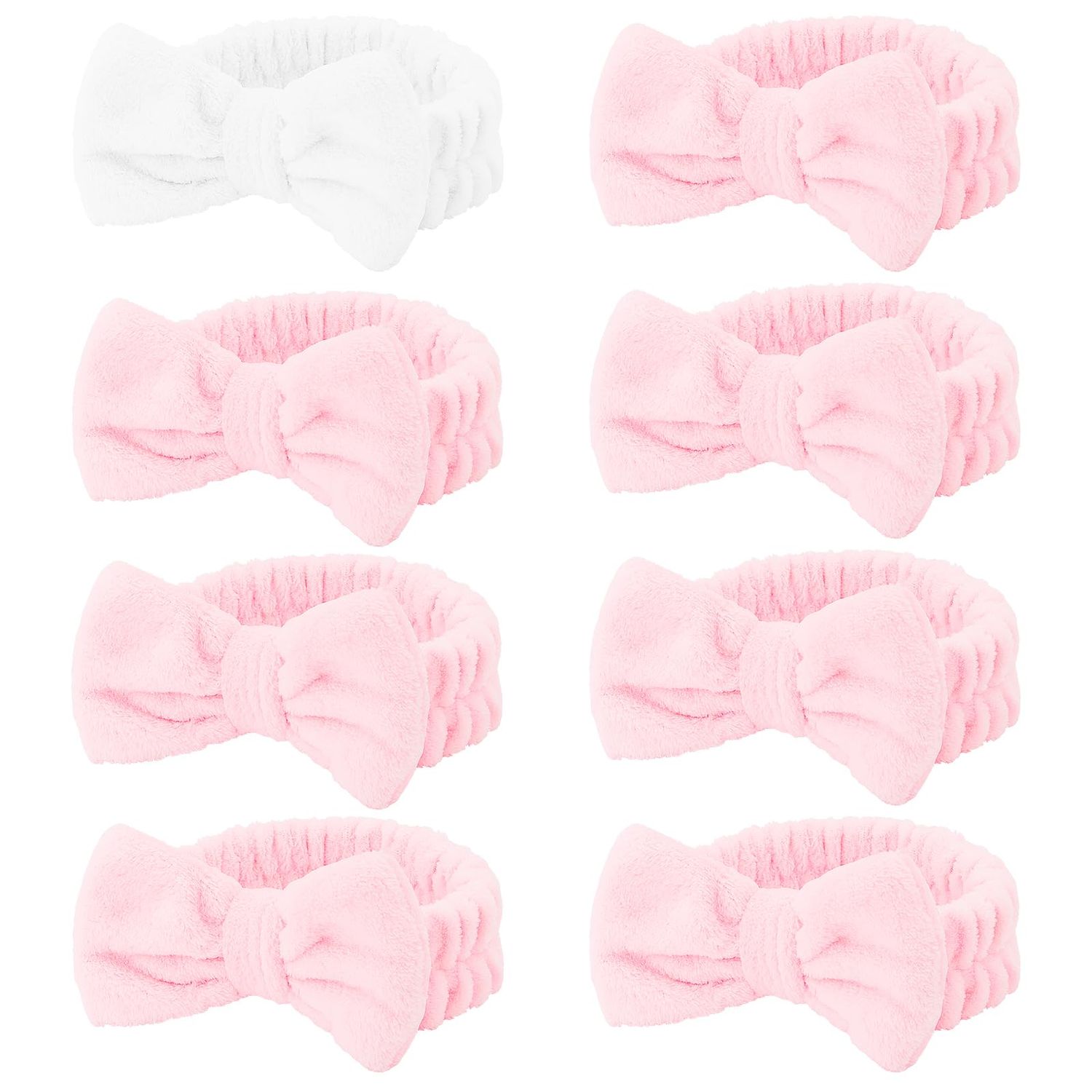 Casoty 8 Pcs Skincare Headbands, Microfiber Headbands, Soft Coral Fleece Headbands for Makeup, Bow Hair Band for Face Washing Shower Skin Care Yoga