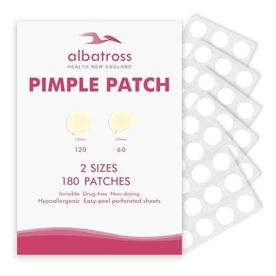 Albatross Health New England Invisible Pimple Patches for face, plain Hydrocolloid Acne Patches, Spot Dots Cover, Zit Blemish Patch, 2 Sizes 180 Counts