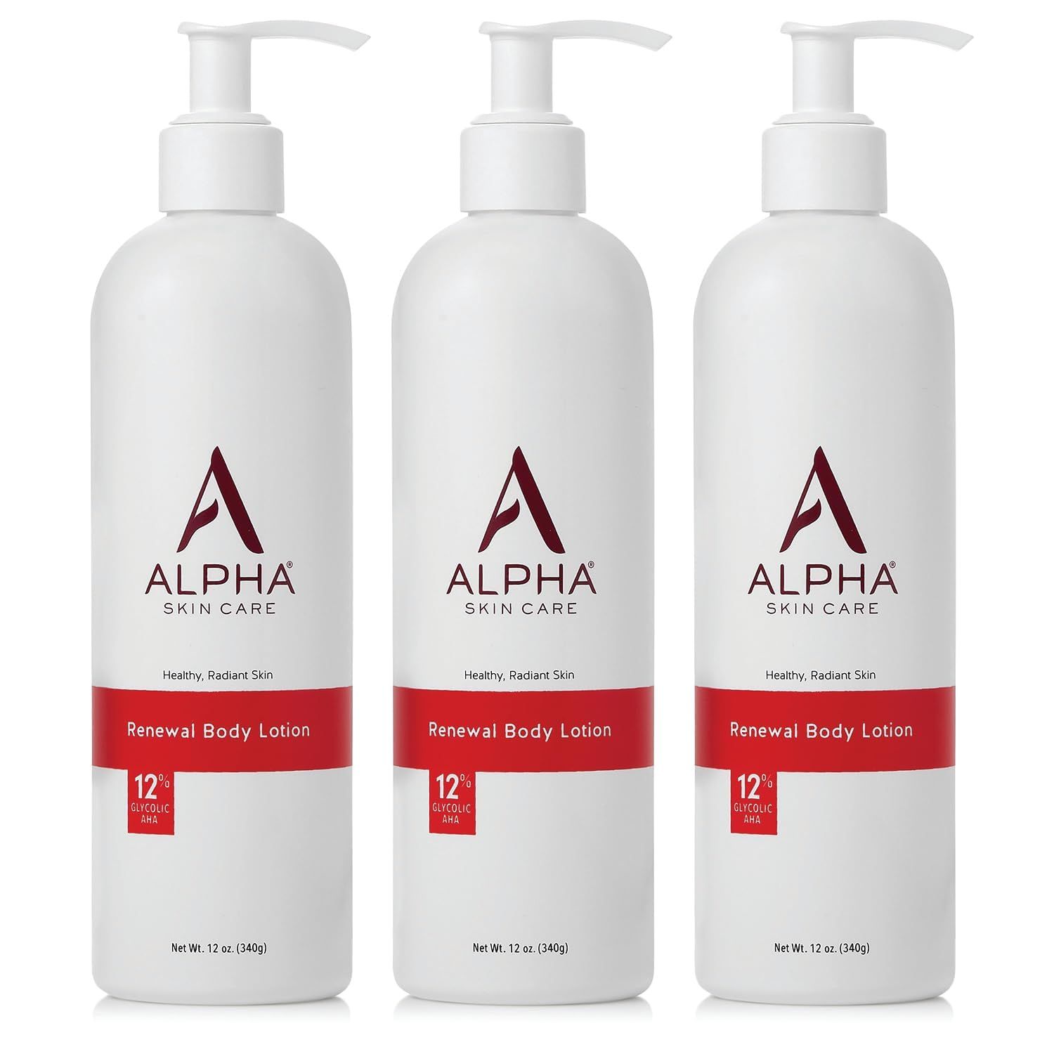 Alpha Skin Care Revitalizing Body Lotion with 12% Glycolic AHA, Simple and Effective Multi-Purpose Daily Moisturizer Hydrates and Exfoliates with Anti-Aging, 12 Oz (Pack of 3)
