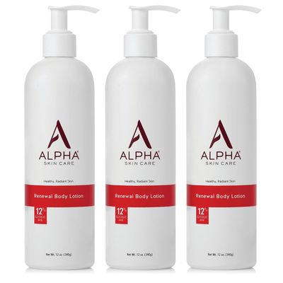 Alpha Skin Care Revitalizing Body Lotion with 12% Glycolic AHA, Simple and Effective Multi-Purpose Daily Moisturizer Hydrates and Exfoliates with Anti-Aging, 12 Oz (Pack of 3)