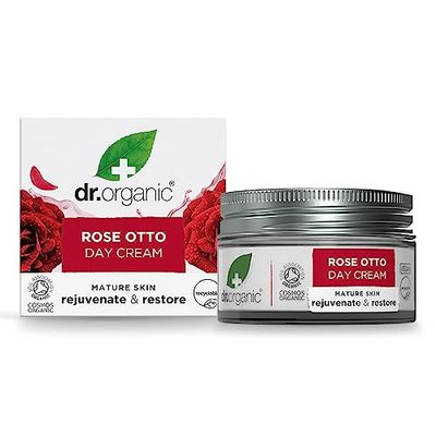 Dr. Organic Rose Otto Day Cream | Hydrates and Rejuvenates, Supports Healthy-Aging, Natural, Certified Organic, Paraben &amp; SLS-Free, 50 mL / 1.7 fl oz