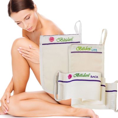 Baiden Exfoliator System-Best Firming Face Body &amp; Back Scrub Mitts-Remove Blackheads, Dry Skin, Wrinkles, Cellulite, Controls Acne-Top Facial Lips Eyelids Treatment-Circulation and Collagen Boosting