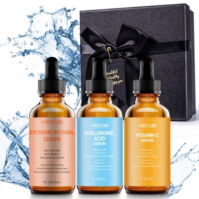 Face Serum Set - Retinol Serum, Vitamin C Face Serum &amp; Hyaluronic Acid Serum for Face - Anti Aging Serum Skin Care Set for Women - Serum for Firm, Wrinkle Smoothing 3x1oz