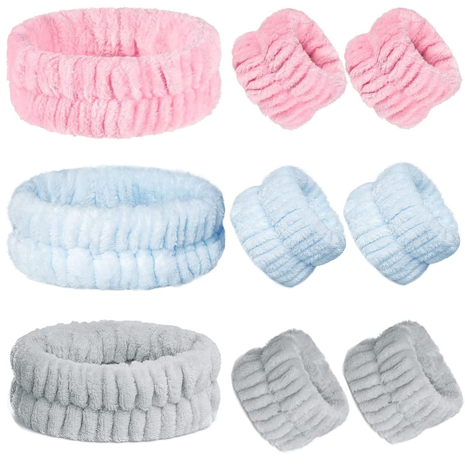 9 Pcs Face Wash Headbands and Wristbands Set, Microfiber Wrist Spa Wash Band Skincare Accessories Women Wrist Towels Scrunchies for Washing Face
