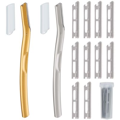 Facial dermabrasion tool,Eyebrow Razor,Metal eyebrow trimming tool, removes facial dead skin, facial hair, eyebrows, body fine hair, gold and silver 2-piece set (Gold Silver)