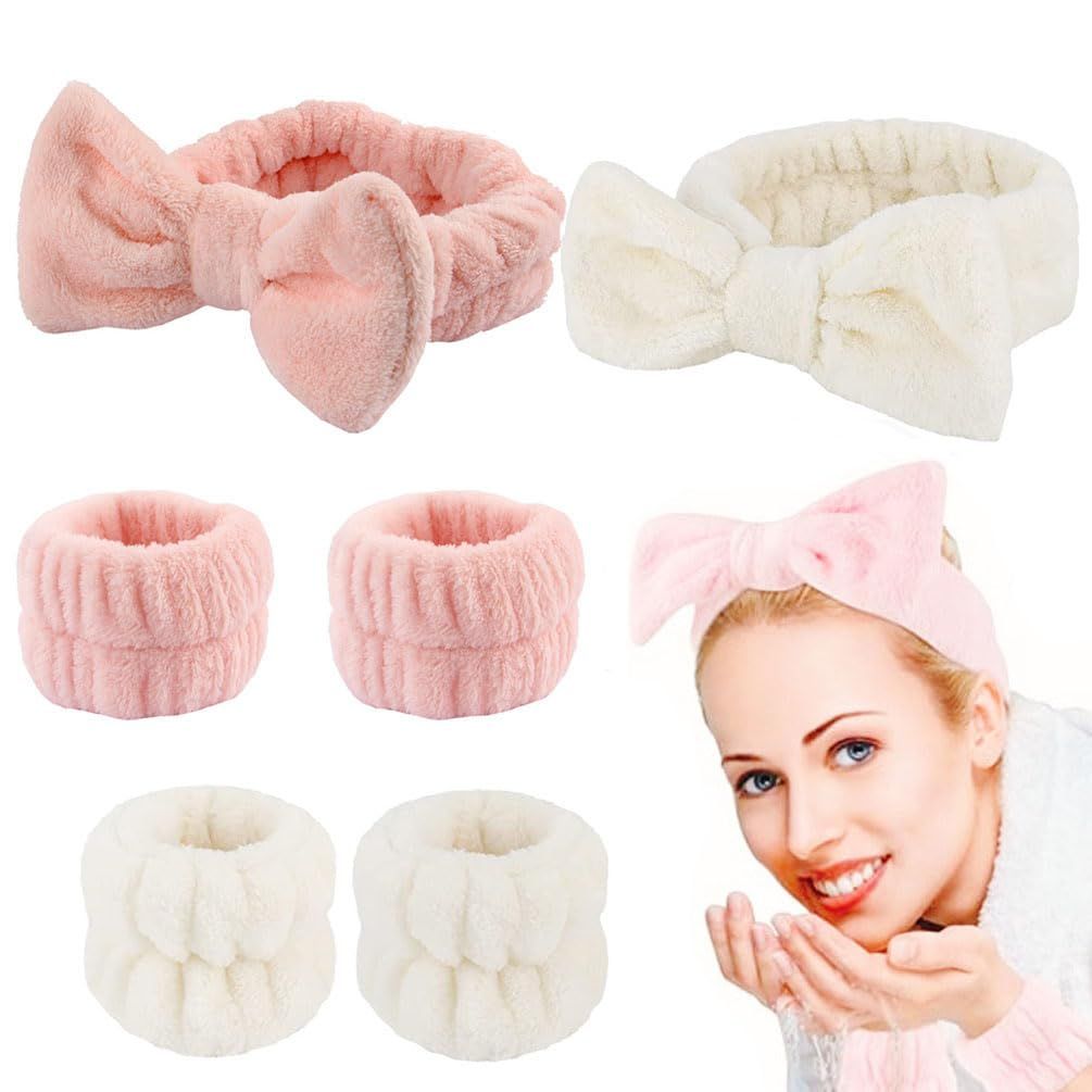 Garcan Face Wash Headband and Wristband Set, Skincare Headbands Spa Headband Wrist Towels for Washing Face with Face Washing Wristbands,Washing Face Absorbent Spa Wristbands Wrist 6PCS