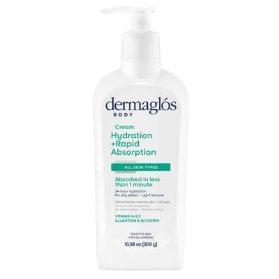 Dermagls Moisturizing Body Cream | Hydration + Rapid Absorption, 24Hour Duration | Daily moisturizer For all Skin Types Even Sensitive | With Vitamin A, Vitamin E, Allantoin, Glycerin | 10.58 Oz