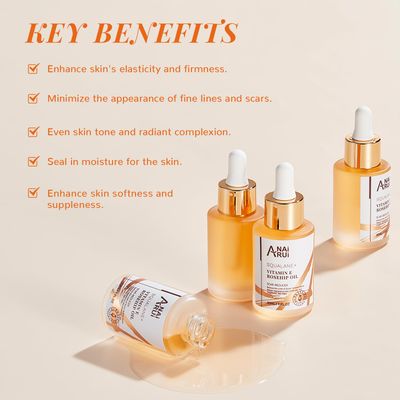 ANAI RUI Squalane + Vitamin E Rosehip Oil Moisturizer for Face Hydrate, Reduce Scars and Stretch Marks, Wrinkles for Smoother, Softer Skin 1 fl. Oz