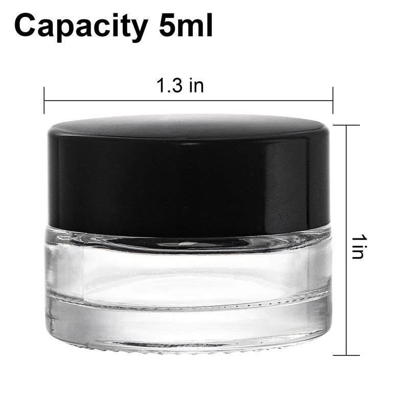 Coloch 90 Pack 5ml Empty Glass Jars with Black Lid, Clear Airtight Cosmetics Container Bulk Refillable Tiny Sample Jar for Cosmetics, Lotion, Cream, Samples, Wax, Skincare, Travelling, Retail Store