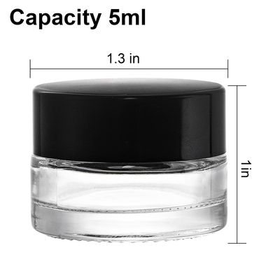 Coloch 90 Pack 5ml Empty Glass Jars with Black Lid, Clear Airtight Cosmetics Container Bulk Refillable Tiny Sample Jar for Cosmetics, Lotion, Cream, Samples, Wax, Skincare, Travelling, Retail Store