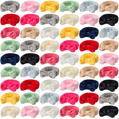 52 Pieces Spa Headband for Washing Face Bulk, Soft Coral Fleece Makeup Headband Bow Headband Fluffy Facial Skin Care Cosmetic Shower Headband 13 Colors Slumber Party Supplies for Girls Women