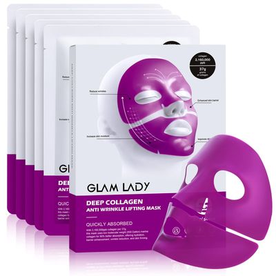 Glam Lady Deep Collagen Mask Anti Wrinkle Lifting Mask Purple Hydrogle Face Daily Mask with Niacinamide and Hyaluronic Acid