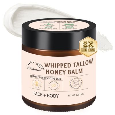 Beef Tallow for Skin, Tallow And Honey Balm, 100% Natural Beef Tallow for Face, Organic Grass-Fed Beef Tallow and Manuka Honey Balm, Whipped Beef Tallow Face Moisturizer Body Cream, Unscented 4oz