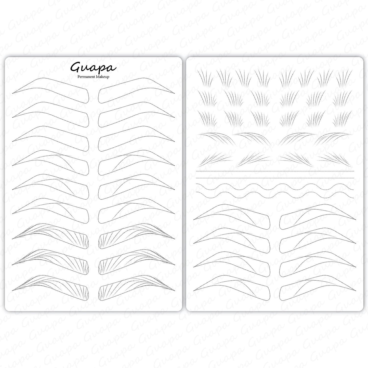 Guapa 3pcs Microblading Hairstroke Practice Skin Pre-printed Silicone Eyebrow Latex for Perfect Nano Eyebrow Tattoo Practice (White Sheet)