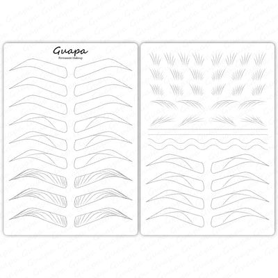 Guapa 3pcs Microblading Hairstroke Practice Skin Pre-printed Silicone Eyebrow Latex for Perfect Nano Eyebrow Tattoo Practice (White Sheet)