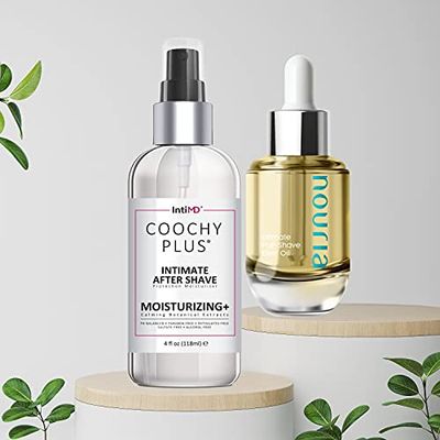 Coochy Plus Intimate After Shave Protection Mist + Pre-Shave Elixir Moisturizer Oil Kit - HydroLock &amp; MOISTURIZING PLUS Continuous Hydration Reliefs Razor Burn Bump Ingrown Hair
