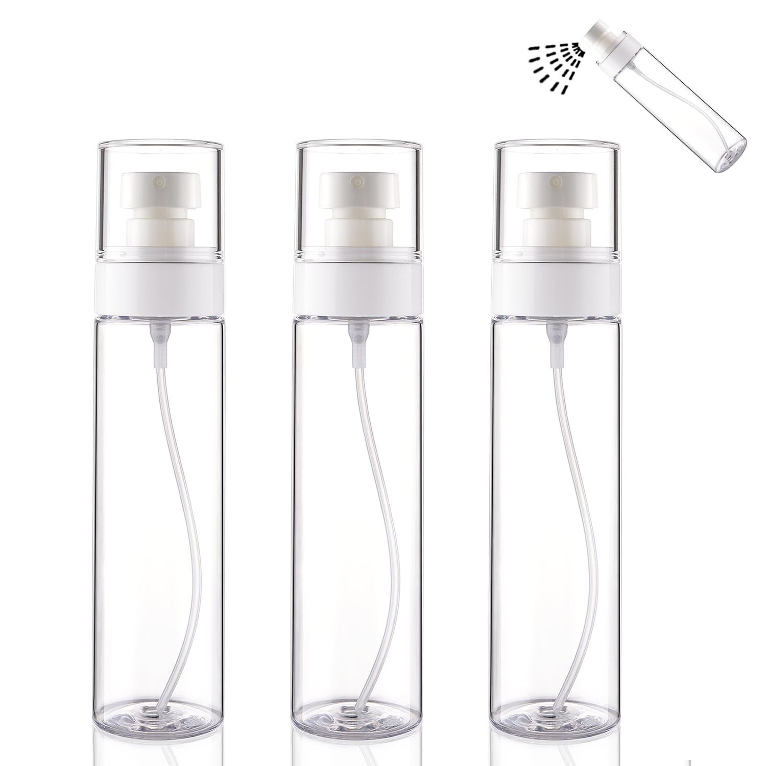 Cosywell Fine Mist Spray Bottles TSA Approved 3.4oz/100ml 3 Pack Leak Proof Travel Size Bottles Refillable Plastic Hair Spray Bottle for Perfume Skincare Toners Water Cosmetics (3Clear)