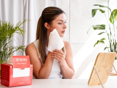 Asara Disposable Face Towel XL Facial Wipes | Organic Vegan Biodegradable | Just Add Water for Makeup Remover Wipes | Sensitive Skin Face Wipes - Clean Daily Towelettes (100 Count)