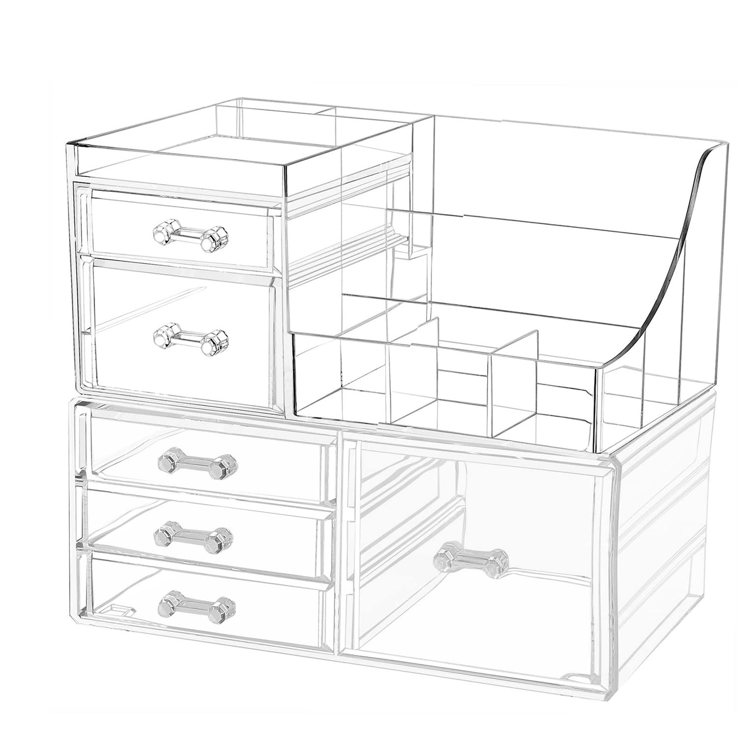 Cq acrylic 2 Pack Clear Makeup Storage Organizer,Stackable 6 Drawers Make Up Organizers,Cute Desk Organizer for Vanity Jewelry,Hair Clip,Beauty,Skincare Product Bathroom Counter Organizers and Storage