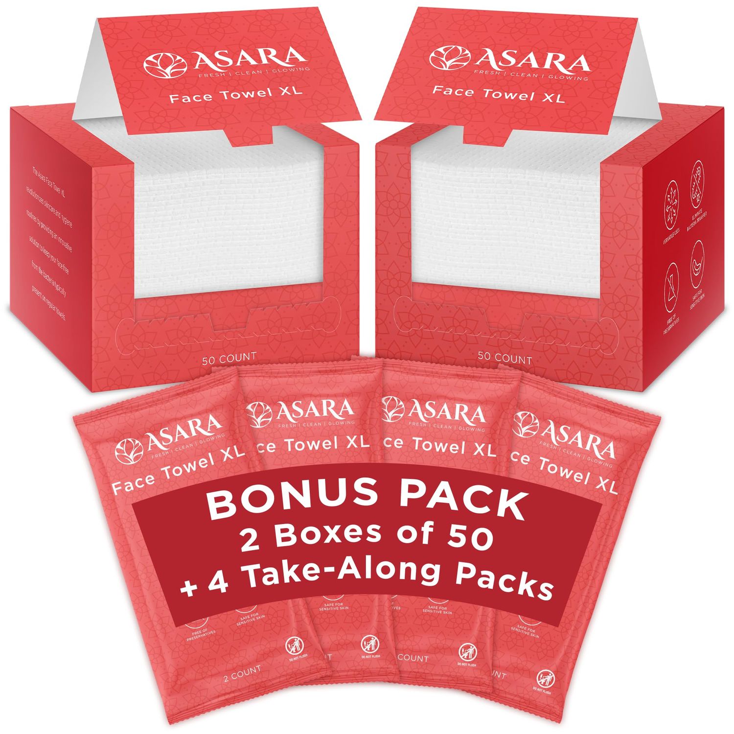 Asara Disposable Face Towel XL Facial Wipes | Organic Vegan Biodegradable | Just Add Water for Makeup Remover Wipes | Sensitive Skin Face Wipes - Clean Daily Towelettes (100 Count)